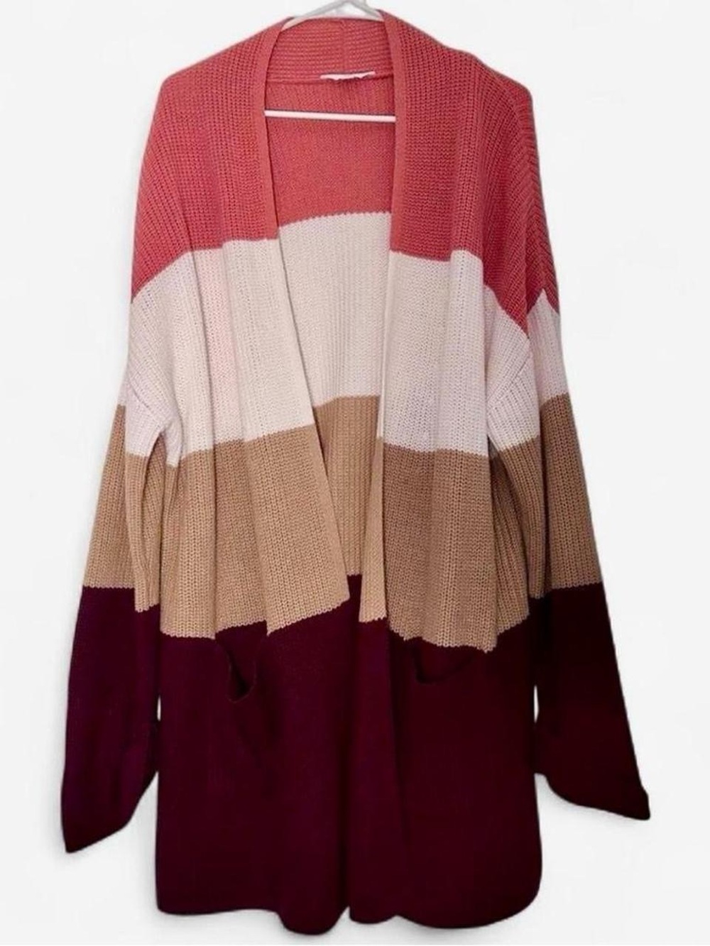 Retro style colorblock knit cardigan with pockets